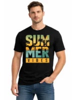 Summer Vibes Black T-Shirt for Men – Tropical Sunset Graphic Tee