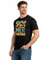 Summer Vibes Black T-Shirt for Men – Tropical Sunset Graphic Tee - Image 2